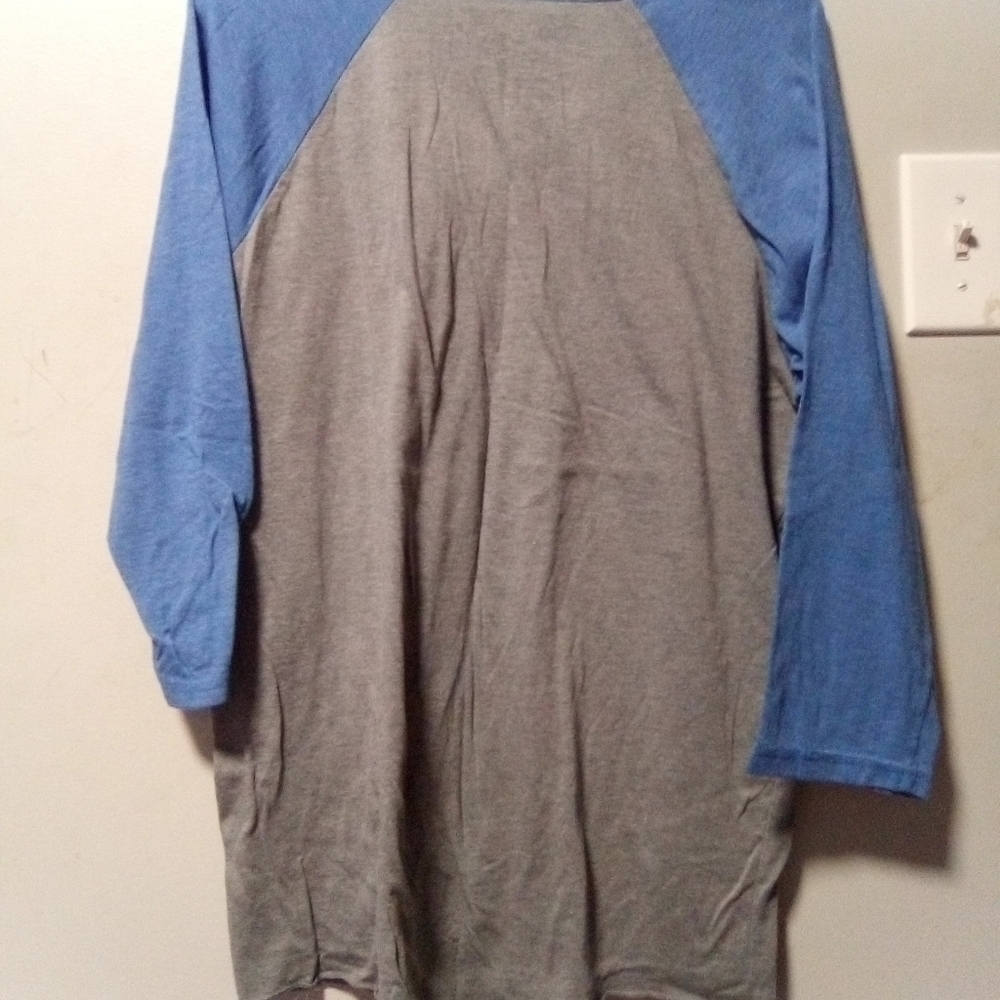 BASEBALL shirt. Blue and gray. Size large. "I've created a monster on front" - Picture 3 of 3